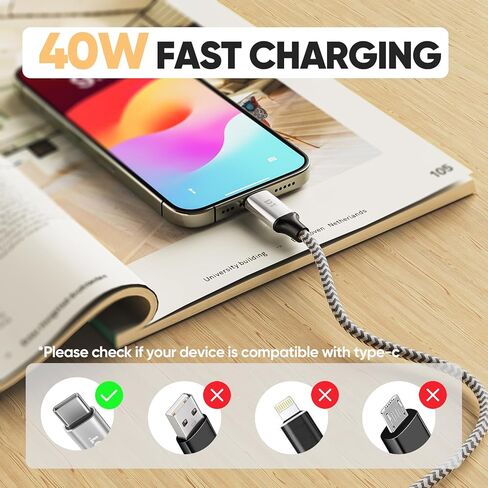 15 قدمًا من كابل USB C إضافي طويل ، 40 واط شحن سريعًا USBC إلى سلك USB-C ، و 480 ميجا بريتنيات في الثانية نقل البيانات من النوع C إلى الذكور لسلسلة iPhone 16/15 ، و Galaxy S24/S23 ، و Google ، و iPad ، و Pixel والمزيد in Kuwait