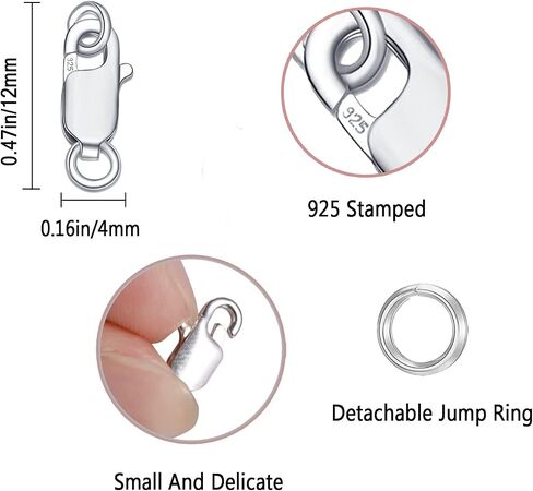 925 Sterling Silver Lobster Claw Clasp with Closed Jump Rings for Necklaces Bracelet Or Jewelry Making, Made in Italy in Saudi Arabia