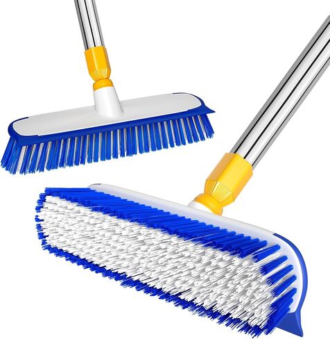 ITTAR Multi-Purpose Scrub Brush with Long Handle, 10" Wide Stiff Bristles Floor Cleaning Brush, 2-in-1 Heavy-Duty Shower Scrubber Brush for Deck, Patio, Pool, Kitchen, Garage, Shower Floor-Black in Saudi Arabia