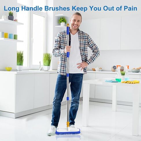 ITTAR Multi-Purpose Scrub Brush with Long Handle, 10" Wide Stiff Bristles Floor Cleaning Brush, 2-in-1 Heavy-Duty Shower Scrubber Brush for Deck, Patio, Pool, Kitchen, Garage, Shower Floor-Black in Saudi Arabia
