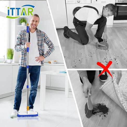 ITTAR Multi-Purpose Scrub Brush with Long Handle, 10" Wide Stiff Bristles Floor Cleaning Brush, 2-in-1 Heavy-Duty Shower Scrubber Brush for Deck, Patio, Pool, Kitchen, Garage, Shower Floor-Black in Saudi Arabia