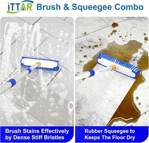 ITTAR Multi-Purpose Scrub Brush with Long Handle, 10" Wide Stiff Bristles Floor Cleaning Brush, 2-in-1 Heavy-Duty Shower Scrubber Brush for Deck, Patio, Pool, Kitchen, Garage, Shower Floor-Black in Saudi Arabia