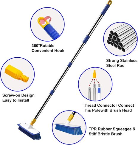 ITTAR Multi-Purpose Scrub Brush with Long Handle, 10" Wide Stiff Bristles Floor Cleaning Brush, 2-in-1 Heavy-Duty Shower Scrubber Brush for Deck, Patio, Pool, Kitchen, Garage, Shower Floor-Black in Saudi Arabia