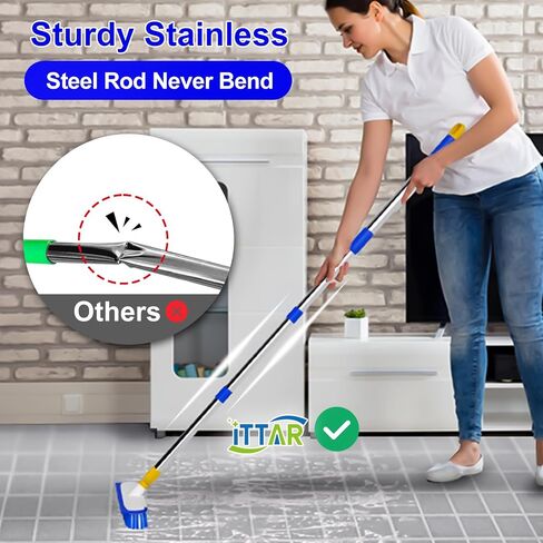 ITTAR Multi-Purpose Scrub Brush with Long Handle, 10" Wide Stiff Bristles Floor Cleaning Brush, 2-in-1 Heavy-Duty Shower Scrubber Brush for Deck, Patio, Pool, Kitchen, Garage, Shower Floor-Black in Saudi Arabia