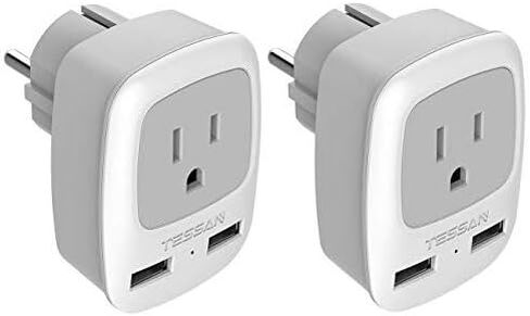 2 Pack European Travel Plud Adapter ، Tessan US to Europe Plug Adapter مع 3 منافذ USB (1 USB C) ، منفذ الطاقة C للاتحاد الأوروبي إيطاليا أيسلندا إسبانيا فرنسا ألمانيا in Kuwait
