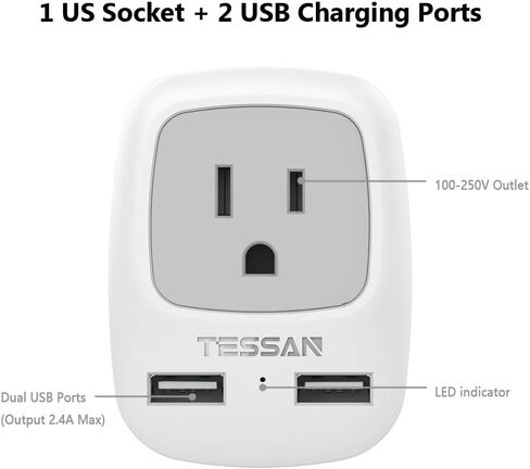 2 Pack European Travel Plud Adapter ، Tessan US to Europe Plug Adapter مع 3 منافذ USB (1 USB C) ، منفذ الطاقة C للاتحاد الأوروبي إيطاليا أيسلندا إسبانيا فرنسا ألمانيا in Kuwait