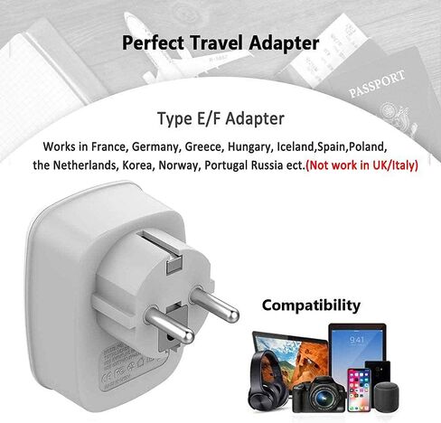 2 Pack European Travel Plud Adapter ، Tessan US to Europe Plug Adapter مع 3 منافذ USB (1 USB C) ، منفذ الطاقة C للاتحاد الأوروبي إيطاليا أيسلندا إسبانيا فرنسا ألمانيا in Kuwait