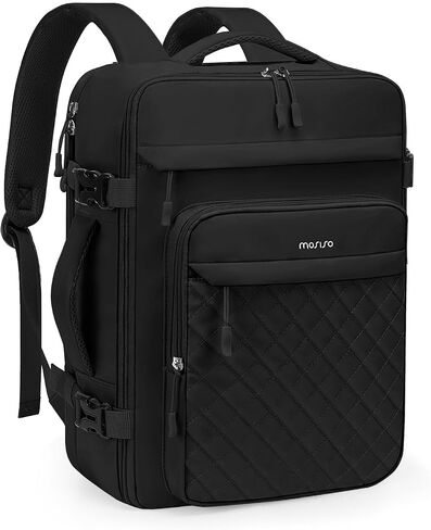 MOSISO Travel Backpack for Women Men, 15-15.6 inch Rhombus Quilted Laptop Backpack Flight Approved with Packing Cubes, 16 inch Carry on Daypack with USB Port for College Work Business, Black in Kuwait