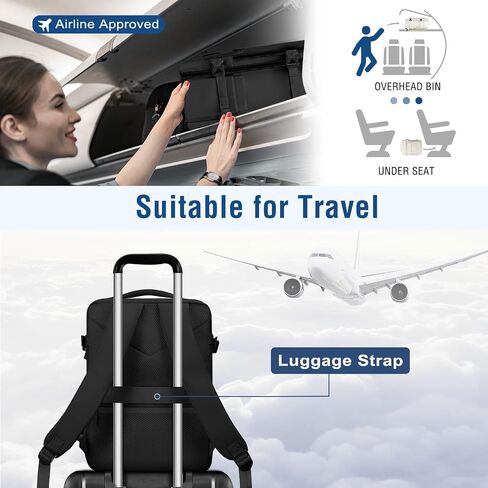 MOSISO Travel Backpack for Women Men, 15-15.6 inch Rhombus Quilted Laptop Backpack Flight Approved with Packing Cubes, 16 inch Carry on Daypack with USB Port for College Work Business, Black in Kuwait