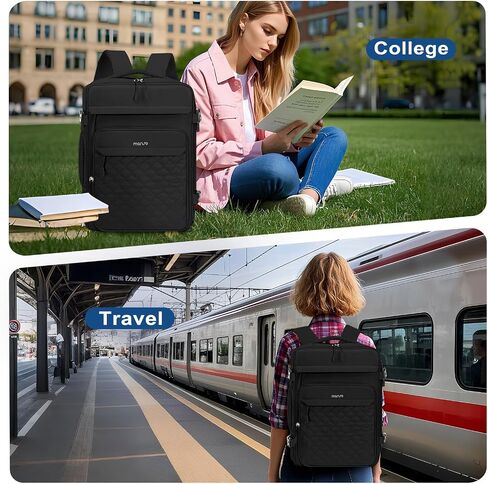 MOSISO Travel Backpack for Women Men, 15-15.6 inch Rhombus Quilted Laptop Backpack Flight Approved with Packing Cubes, 16 inch Carry on Daypack with USB Port for College Work Business, Black in Kuwait