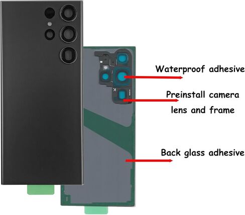 Galaxy S23 Ultra Back Glass Replacement for Samsung Galaxy S23 Ultra Back Cover Glass with Pre-Installed Tape and Camera Lens +Tools (Black) in Kuwait