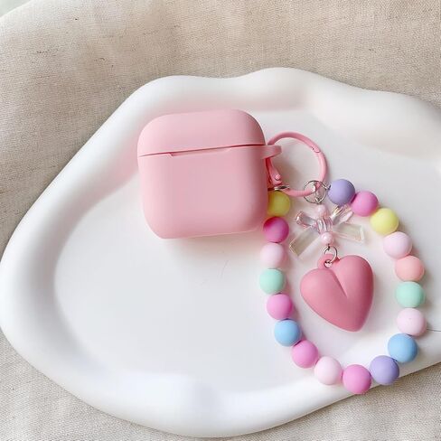 Compatible with AirPods 4 Case 2024 Soft Liquid Silicone Soft Case with Cute Heart Colorful Keychain Cover for Girls Women Airpods 4th Generation-(Purple) in Saudi Arabia
