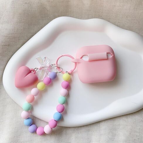 Compatible with AirPods 4 Case 2024 Soft Liquid Silicone Soft Case with Cute Heart Colorful Keychain Cover for Girls Women Airpods 4th Generation-(Purple) in Saudi Arabia