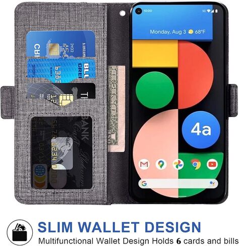 Asuwish Compatible with Google Pixel 4a 5G 6.2 Wallet Case Tempered Glass Screen Protector and Flip Cover Card Holder Stand Cell Phone Cases for Pixel4a5G UW Pixel4a 5G Pixle a4 G5 4a5G Women Men Gray in Saudi Arabia