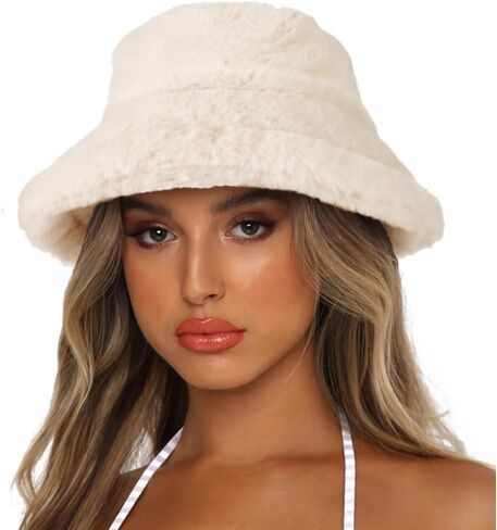 Winter Bucket Hat Fluffy Faux Fur Fisherman Cap for Women Men Solid Color Style in Kuwait