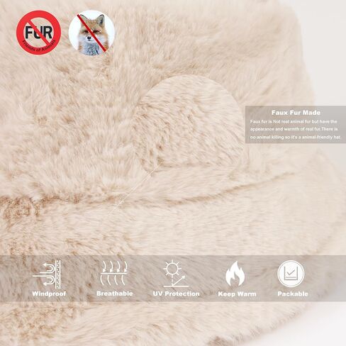 Winter Bucket Hat Fluffy Faux Fur Fisherman Cap for Women Men Solid Color Style in Kuwait