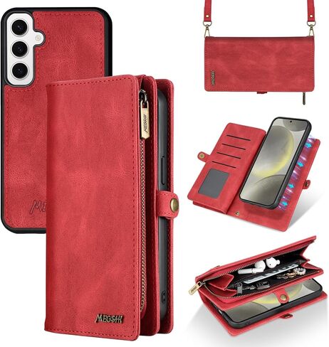 بالنسبة إلى Samsung Galaxy S24 Plus Wallet ، حالة هاتف محفظة من الجلد ، حماية من Crossbody الأنيقة مع فتحات البطاقات وتصميم مكافحة الانزلاق (أحمر) in Kuwait