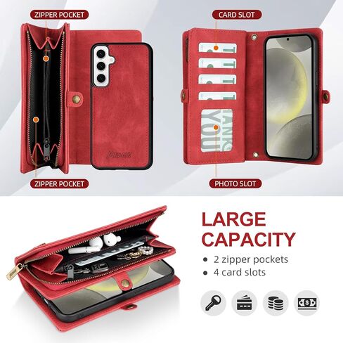 بالنسبة إلى Samsung Galaxy S24 Plus Wallet ، حالة هاتف محفظة من الجلد ، حماية من Crossbody الأنيقة مع فتحات البطاقات وتصميم مكافحة الانزلاق (أحمر) in Kuwait