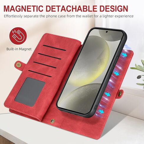 بالنسبة إلى Samsung Galaxy S24 Plus Wallet ، حالة هاتف محفظة من الجلد ، حماية من Crossbody الأنيقة مع فتحات البطاقات وتصميم مكافحة الانزلاق (أحمر) in Kuwait