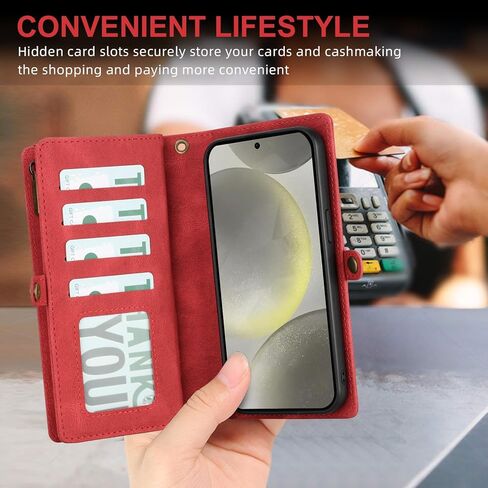 بالنسبة إلى Samsung Galaxy S24 Plus Wallet ، حالة هاتف محفظة من الجلد ، حماية من Crossbody الأنيقة مع فتحات البطاقات وتصميم مكافحة الانزلاق (أحمر) in Kuwait