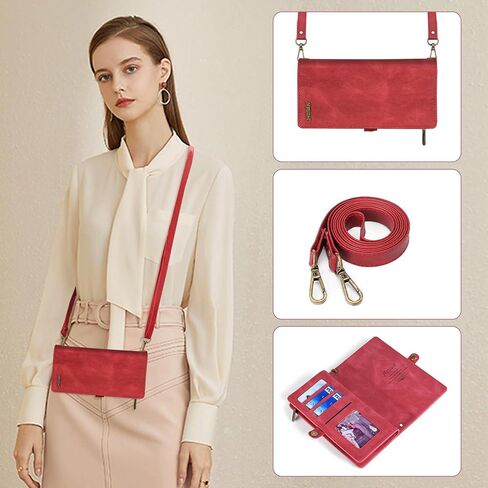 بالنسبة إلى Samsung Galaxy S24 Plus Wallet ، حالة هاتف محفظة من الجلد ، حماية من Crossbody الأنيقة مع فتحات البطاقات وتصميم مكافحة الانزلاق (أحمر) in Kuwait