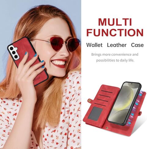 بالنسبة إلى Samsung Galaxy S24 Plus Wallet ، حالة هاتف محفظة من الجلد ، حماية من Crossbody الأنيقة مع فتحات البطاقات وتصميم مكافحة الانزلاق (أحمر) in Kuwait