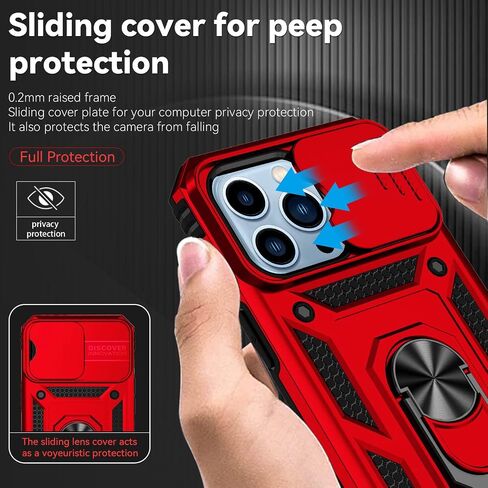 SunStory Compatible with iPhone 13 Pro Case with HD Screen Protector & Slide Camera Cover & Rotated Ring Kickstand, [Military-Grade] Phone Case for iPhone 13 Pro (Red) in Saudi Arabia