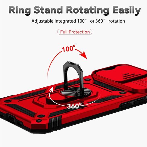 SunStory Compatible with iPhone 13 Pro Case with HD Screen Protector & Slide Camera Cover & Rotated Ring Kickstand, [Military-Grade] Phone Case for iPhone 13 Pro (Red) in Saudi Arabia