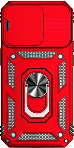 SunStory Compatible with iPhone 13 Pro Case with HD Screen Protector & Slide Camera Cover & Rotated Ring Kickstand, [Military-Grade] Phone Case for iPhone 13 Pro (Red) in Saudi Arabia