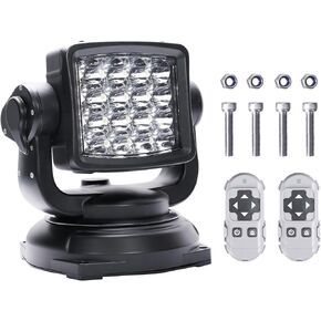 Remote Control 80W Searchlight, 360°Rotating Rescue Auxiliary Spotlight for Truck with 9 Strong Magnets Built-in, Suitable for Boat Hunting Off-Road Auxiliary Driving 12V/24V