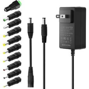 9V 2A Power Adapter Universal Power Supply DC 9V Power Cord 9 Volt 2 Amp 2000mA 1500mA 1000mA AC to DC Adapter with 5.5x2.5mm 10 Tips for Guitar Pedal Speaker Cooling Fan Security Cameras