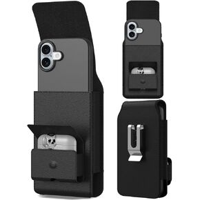 CoverON Holster with Earbuds Holder for Samsung Galaxy S25+ S25 Ultra/S24+ S24 Ultra FE/S23 Plus Ultra FE/S22 S21 S20 Plus Ultra S20 FE Phone Case Belt Clip Buds Leather Pouch (Fit Otterbox/Any Case)