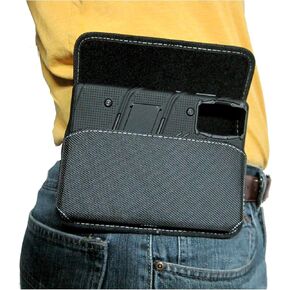 Nylon Cell Phone Holster Pouch for Samsung Galaxy A72 A71 5G, A52 A51 Rugged W/Fixed Belt Loop Clip Holder, Magnetic Closure, Fits with Case On Smartphone (Black-Vertical)