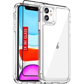 Compatible with iPhone 11 Case: with [Tempered Glass Screen Protector][Built-in 4 Airbags][Not-Yellowing] Military-Grade Shockproof Protective Phone Case for iPhone 11, Crystal Clear in Saudi Arabia