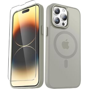 for iPhone 14 Pro Case, Matte Magnetic Phone Case with 1 Screen Protector, Support for Magsafe, Translucent Frosted Slim Shockproof Protective Cover for iPhone 14 Pro 6.1 inch, Black