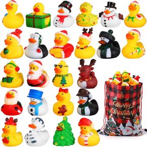 24 Pcs Rubber Ducks in Bulk, Assortment Mini Rubber Ducks Toys with Box for Kids Baby Shower Bath Toys, Party Favors, Birthday Gifts and Classroom Prizes