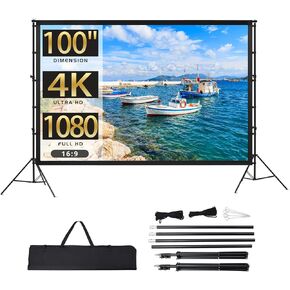 Projector Screen with Stand, Towallmark 100 inch Portable Projection Screen, 16:9 4K HD Rear & Front Projections Movies Screen with Carry Bag, for Indoor Outdoor Home Theater Backyard Camping