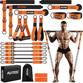 Pilates Bar Kit with Resistance Bands, Heavy Duty Pilates Equipment for Men, Strength Training Bar for Legs, Hip, Waist Back, Arm, Abs, Chest, Shoulders, Portable Home Gym Full Body Workout Equipment