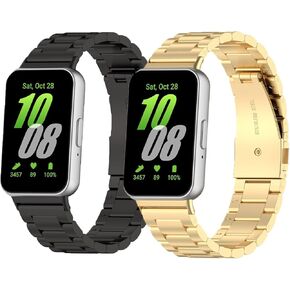 FitTurn Bands Compatible with Samsung Galaxy Fit3 (SM-R390) Tri-Bead Steel Strap, Stainless Steel Business Galaxy Fit 3 Watch Strap for Men Women(2 packs)