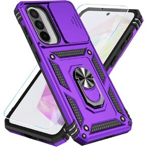 SunStory Compatible with Samsung Galaxy A36 5G Case, A56 5G Case with HD Screen Protector & Slide Camera Cover & Rotated Ring Kickstand, Dual Layers Phone Case for Galaxy A36/A56 (Red)