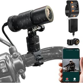VSYSTO Motorcycle Camera, OLED Display Wired Controller GPS Tire Pressure Sensor, ODO Calculation WiFi HD 1080P 150° Wide Angle Starlight Night Vision Motorbike Handlebar Dash Camera, G-sensor (Black)