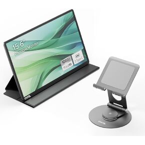 Plugable USB C Portable 15.6 "FHD Monitor & Universal Tablet Stand Bundle: 100W PD Pass-Forough ، 360 Rotating Stand للهواتف والأجهزة اللوحية تصل إلى 12.9"