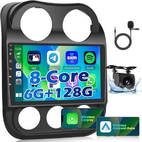 6GB 128GB Stereo for Jeep Patriot Compass 2010-2016 CarPlay Radio 8 Core Android 13 Head Unit Android Auto Backup Camera 10.1 Inch Touchscreen IPS GPS DSP 59UI
