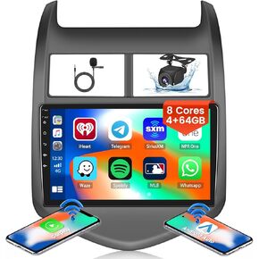8-Core 4+64G Android 13 Car Stereo for Chevrolet Chevy Aveo Sonic 2011-2016 Upgrade Radio, 9'' HD Touch Screen with Wireless CarPlay & Android Auto, AHD Backup Camera, GPS Navigation