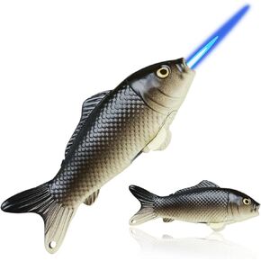 Torch Lighter, Unique Prawns-Shaped Design Butane Lighter, Creative Koi-Fish-Shaped Adjustable Flame Windproof Lighter, Refillable Butane Cool Lighter for Gifts,Men,Lady (Without Fuel) (Cyan)