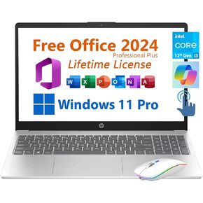 HP 15.6" Business Student Laptop, Free Microsoft Office 2024 Lifetime License, Copilot AI Chat, HD Touchscreen, Intel 6-Core i3-1215U 4.4 GHz, 16GB RAM, 1TB SSD, Long Battery Life, Windows 11 Pro