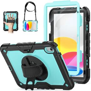 Case for iPad (A16) 11th/10th Generation 11''/10.9'' 2025/2022 with Screen Protector Pencil Holder, 360 Rotating Hand Strap & Stand, Black