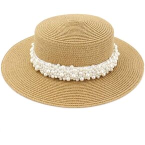 Women's Flat Brim Elegant Fedora Panama Style Hat Roll Up Flat Top Caps Summer Fedora Sunhats Khaki