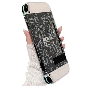 NITITOP Protective Dockable Case Compatible with Nintendo Switch OLED Joy Con Controller Clear Glitter Crystal Bling Pink Flower Floral Hard Back Soft TPU Anti-Scratch Cover - Pink Flower