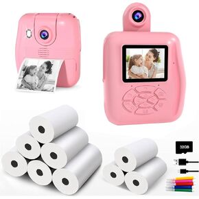 Instant Print Kids Camera-1080P Selfie Digital Camera and 6 Rolls Photo Paper